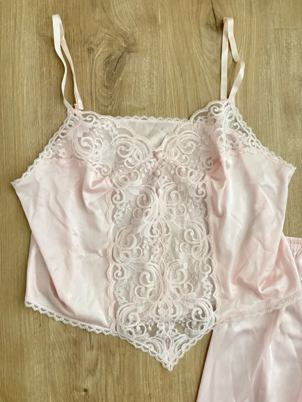 Vtg Women's Lace Trim Slip two piece Set - Light Pink - Picture 3 of 6